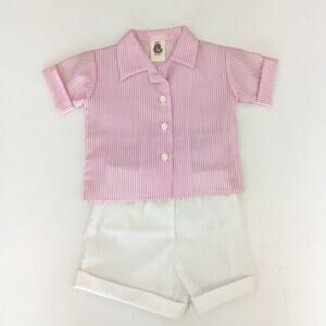 Vintage Clowns Inc Outfit Baby Girls Sz 6-9m Pink Stripe Button Down Shorts